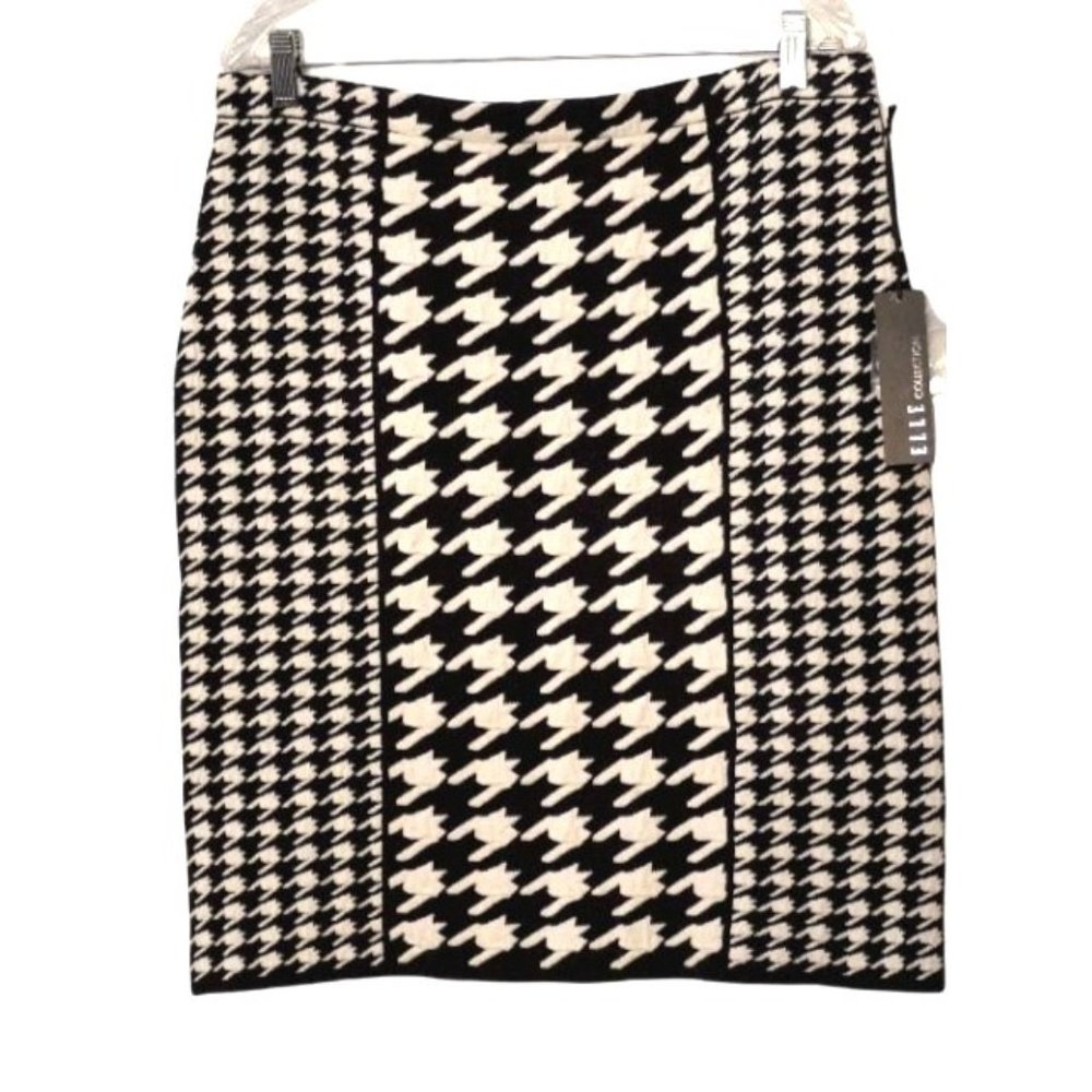 Houndstooth Skirt‎ Size Large Stretchy Knit Body Hugging by Elle